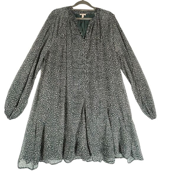 Joie Green Animal Print Short Dress Balloon Sleeve Womens SIZE XL Tunic Ditsy - Picture 2 of 13